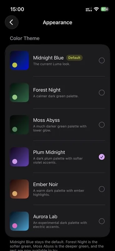 Luma appearance and theme settings